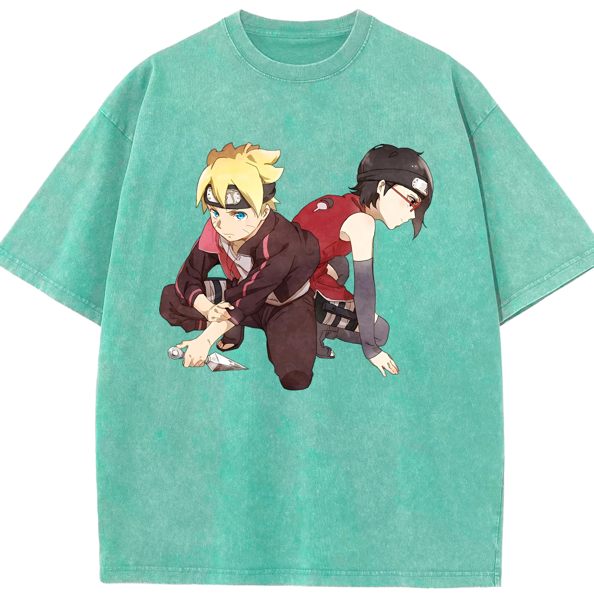 （画像用） NARUTO -ナルト- うちは サラダ Uchiha Sarada 綿100% ヴィンテージ風 半袖Tシャツ（フロントプリント）